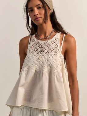 NWT Free People WANDERING LIGHT Whisper White Cream Sleeveless Flowy Tank SZ XS